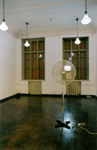 Stepping into the blow of a fan.